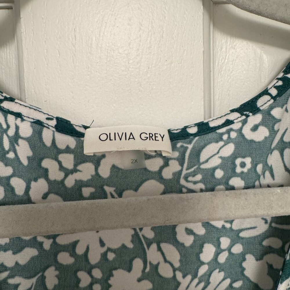 Olivia Grey 2X Green Floral Dress - Picture 3 of 3